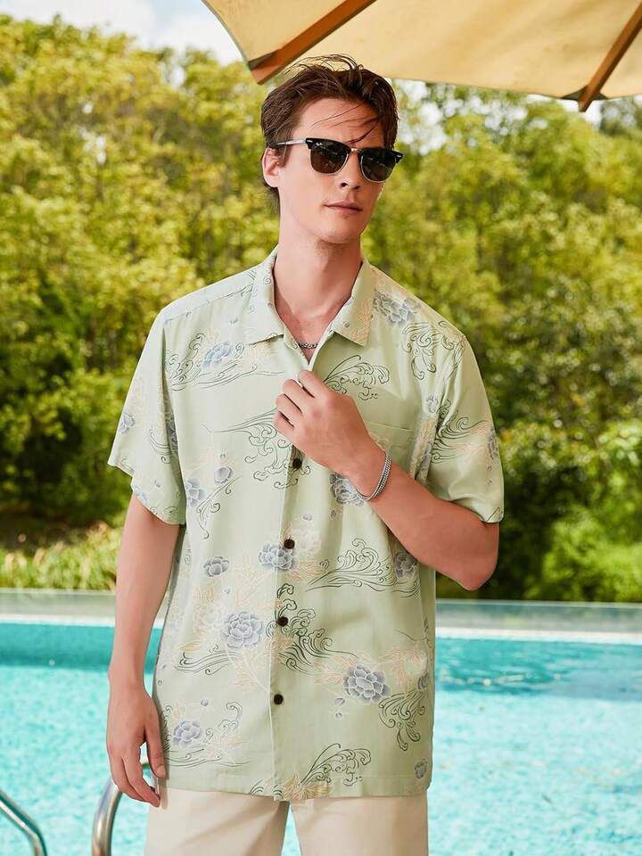 Men’s Silk Hawaiian Floral Shirts Short Sleeve Button Down Casual Tropical Holiday Beach Shirts Halloween