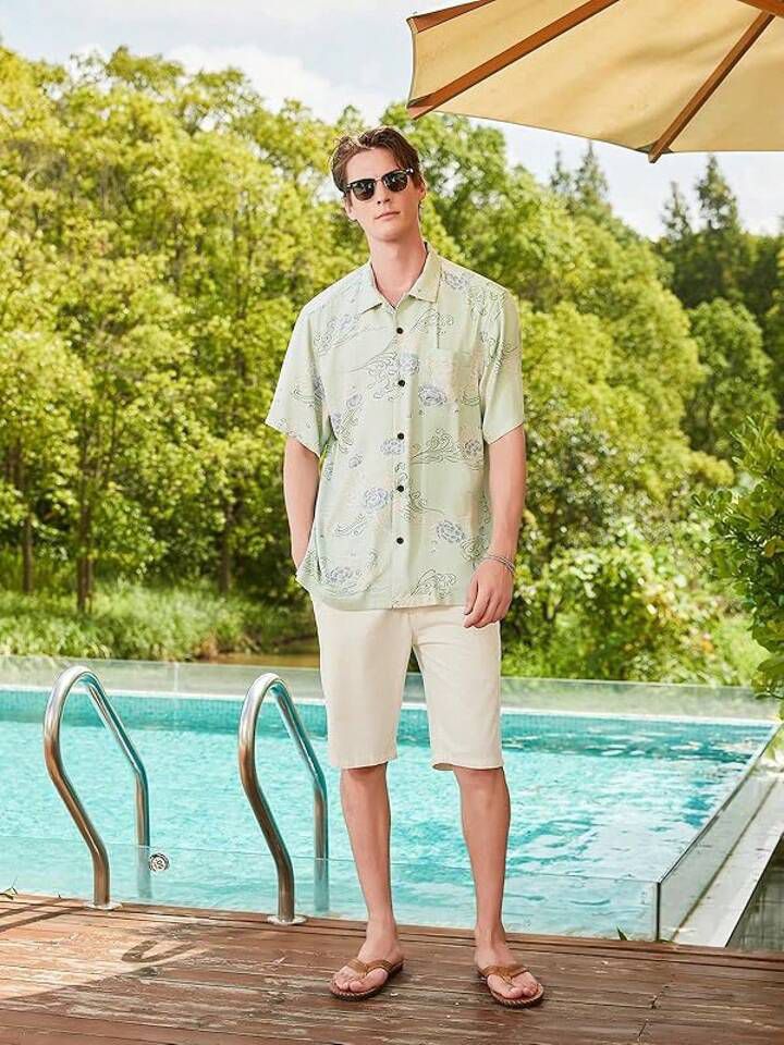Men’s Silk Hawaiian Floral Shirts Short Sleeve Button Down Casual Tropical Holiday Beach Shirts Halloween
