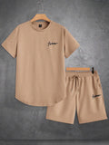 OTTIMOZO 2pcs/Set Men Letter Print Round Neck Short Sleeve T-Shirt And Shorts Casual Loose Fit