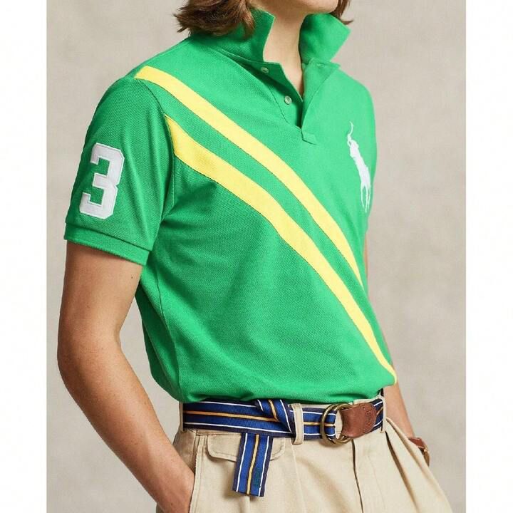Polo Polo Shirt Men’s Green Big Pony Mesh Custom Slim Fit MAC151